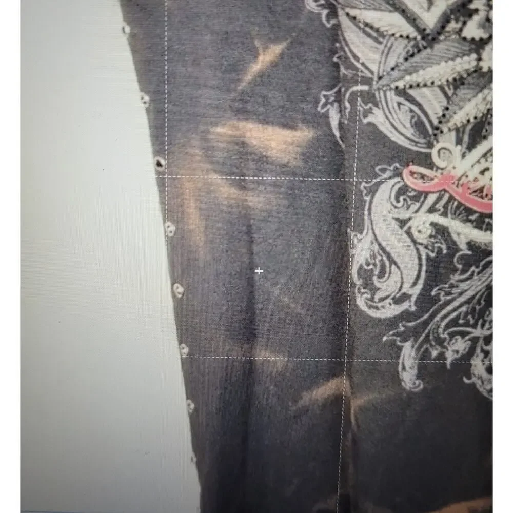 Affliction black rhinstone wings side gromet top XL Biker Grunge Goth Glam Y2K - Picture 5 of 6